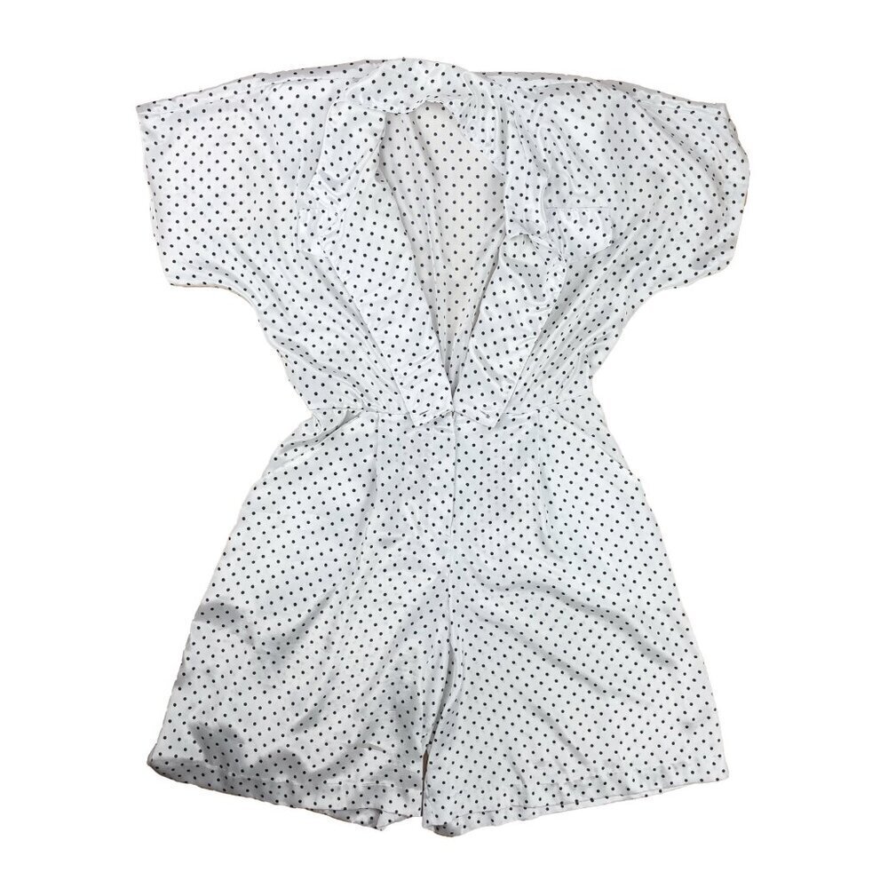 ALGO-ETTES VTG Romper 80´s 90’s Polka Dot Satin White & Black Knee-Lenght‎ Retro